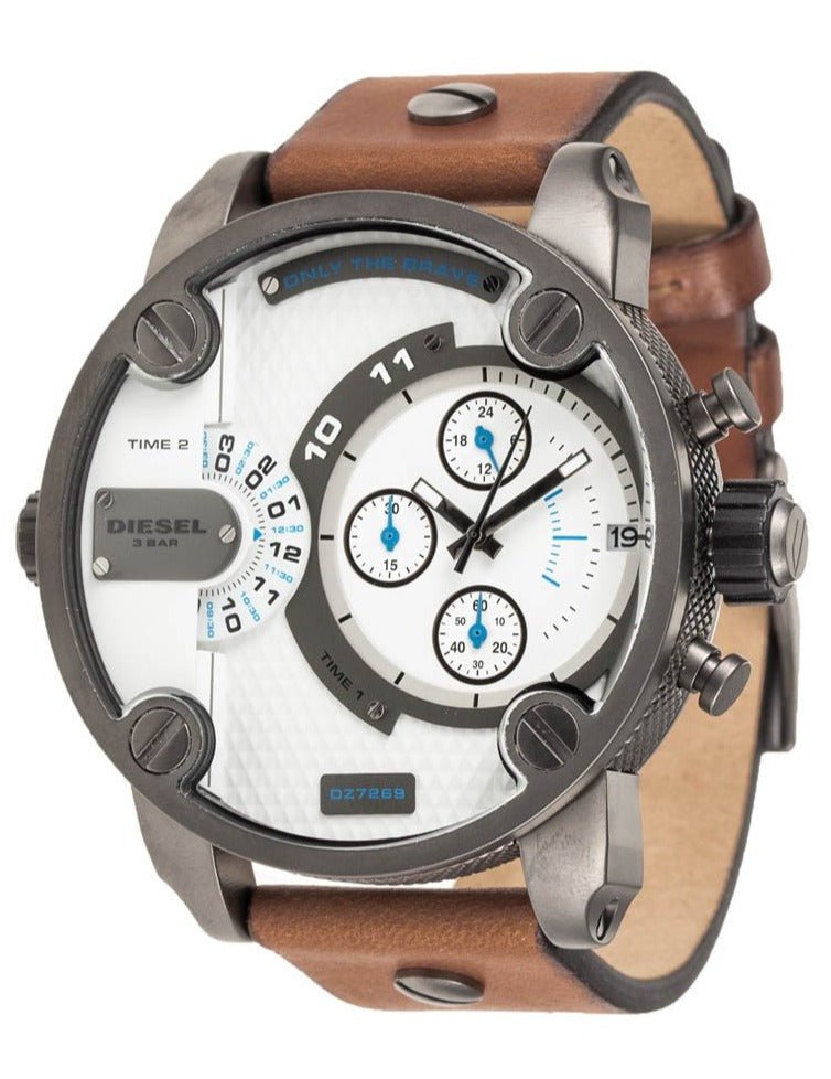  Shop Authentic Diesel SBA Dual Time Chronograph White Dial Brown Leather Strap Watch For Men - DZ7269 - Luxxuri