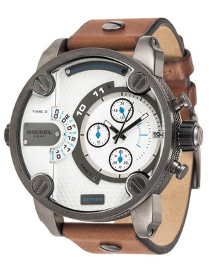  Shop Authentic Diesel SBA Dual Time Chronograph White Dial Brown Leather Strap Watch For Men - DZ7269 - Luxxuri