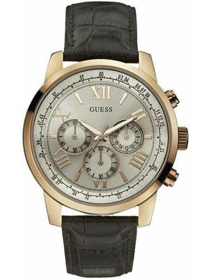  Shop Authentic Guess Horizon Quartz Champagne Dial Brown Leather Strap Watch For Women - W0380G4 - Luxxuri