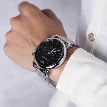  Shop Authentic Emporio Armani Luigi Black Dial Silver Steel Strap Watch For Men - AR1894 - Luxxuri