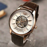  Shop Authentic Emporio Armani Epoca White Skeletal Dial Black Leather Strap Watch For Men - AR2073 - Luxxuri