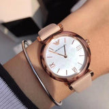  Shop Authentic Emporio Armani Mother of Pearl Dial Beige Leather Strap Watch For Women - AR11004 - Luxxuri