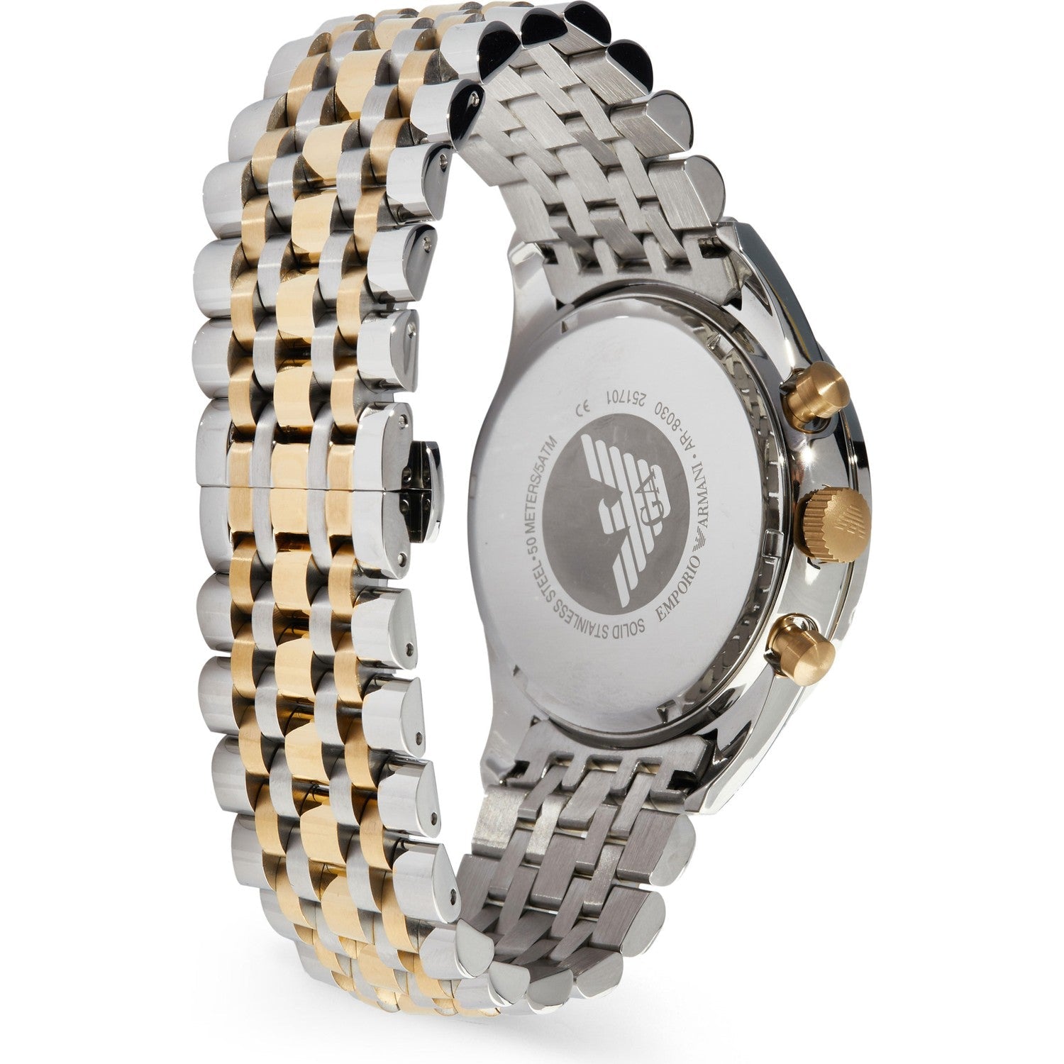  Shop Authentic Emporio Armani Tazio Chronograph Blue Dial Gold & Silver Stainless Steel Strap Watch For Men - AR8030 - Luxxuri