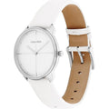  Shop Authentic Calvin Klein Accent Silver Dial White Leather Strap Watch for Women - K2Y2X1K6 - Luxxuri