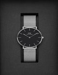  Shop Authentic Daniel Wellington Petite Sterling Black Dial Silver Mesh Bracelet Watch For Women - DW00100304 - Luxxuri