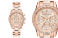  Shop Authentic Michael Kors Ritz Chronograph Rose Gold Dial Rose Gold Steel Strap Watch For Women - MK6598 - Luxxuri