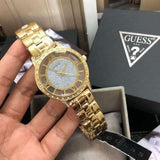  Shop Authentic Guess Analog Diamonds Silver Dial Gold Steel Strap Watch For Women - W1013l2 - Luxxuri