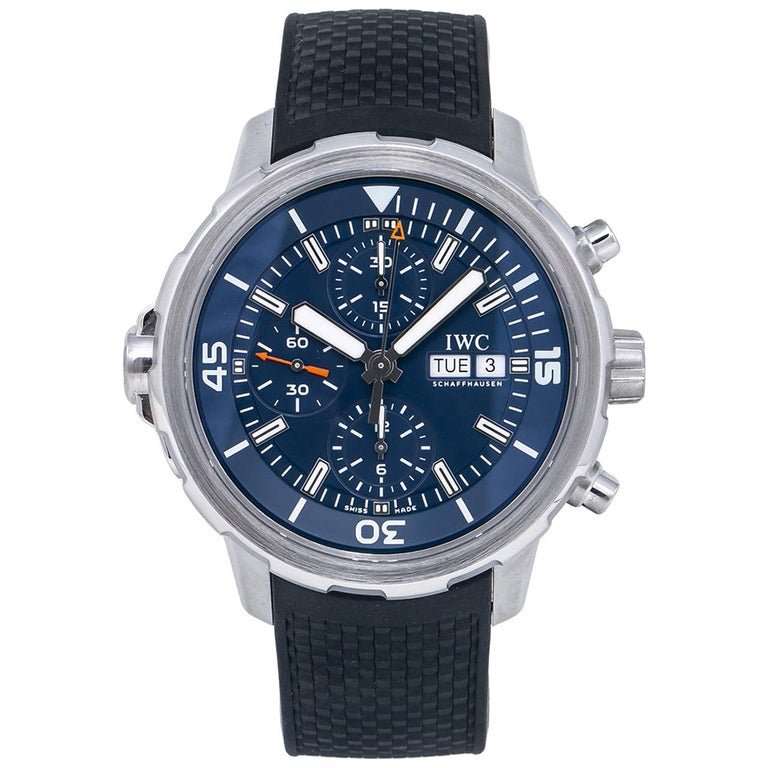 Shop Authentic IWC Aquatimer Automatic Chronograph 44mm Blue Dial Black Rubber Strap Watch for Men - IW376805 - Luxxuri