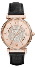  Shop Authentic Michael Kors Catlin Rose Gold Crystal Dial Black Leather Strap Watch for Women - MK2376 - Luxxuri