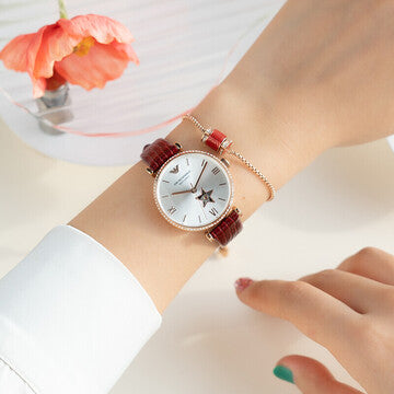  Shop Authentic Emporio Armani Meccanico Automatic Silver Dial Burgundy Leather Strap Watch For Women - AR60044 - Luxxuri