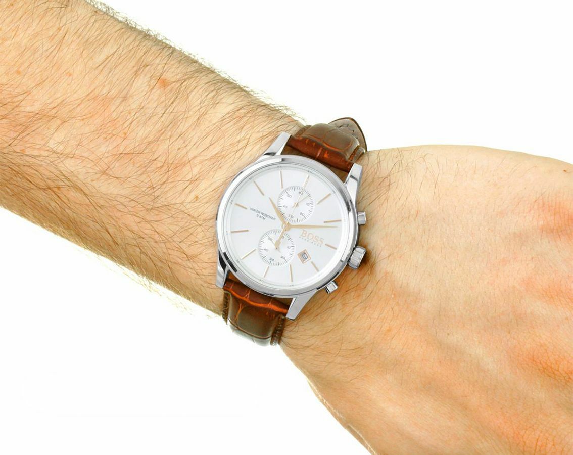  Shop Authentic Hugo Boss Jet White Dial Brown Leather Strap Watch for Men - 1513280 - Luxxuri