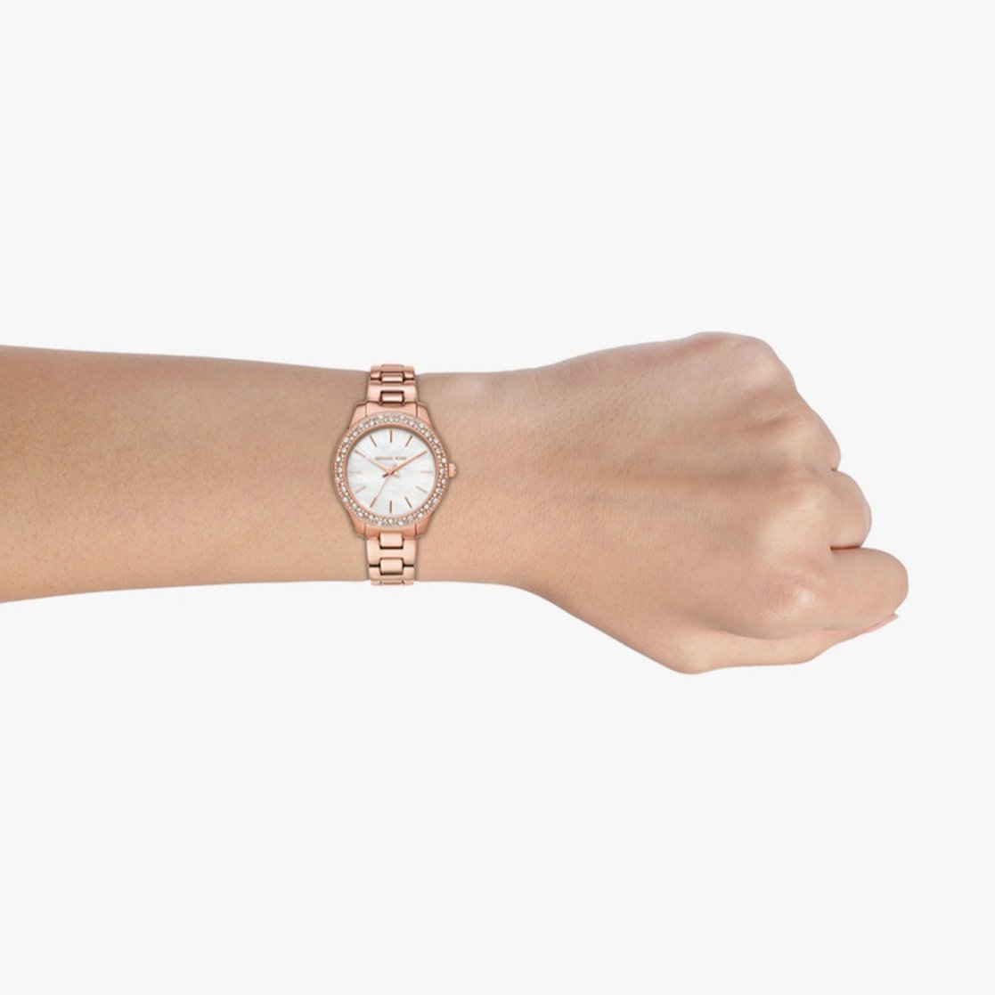  Shop Authentic Michael Kors Lilane Three Hand Mother of Pearl White Dial Rose Gold Steel Strap Watch For Women - MK4557 - Luxxuri