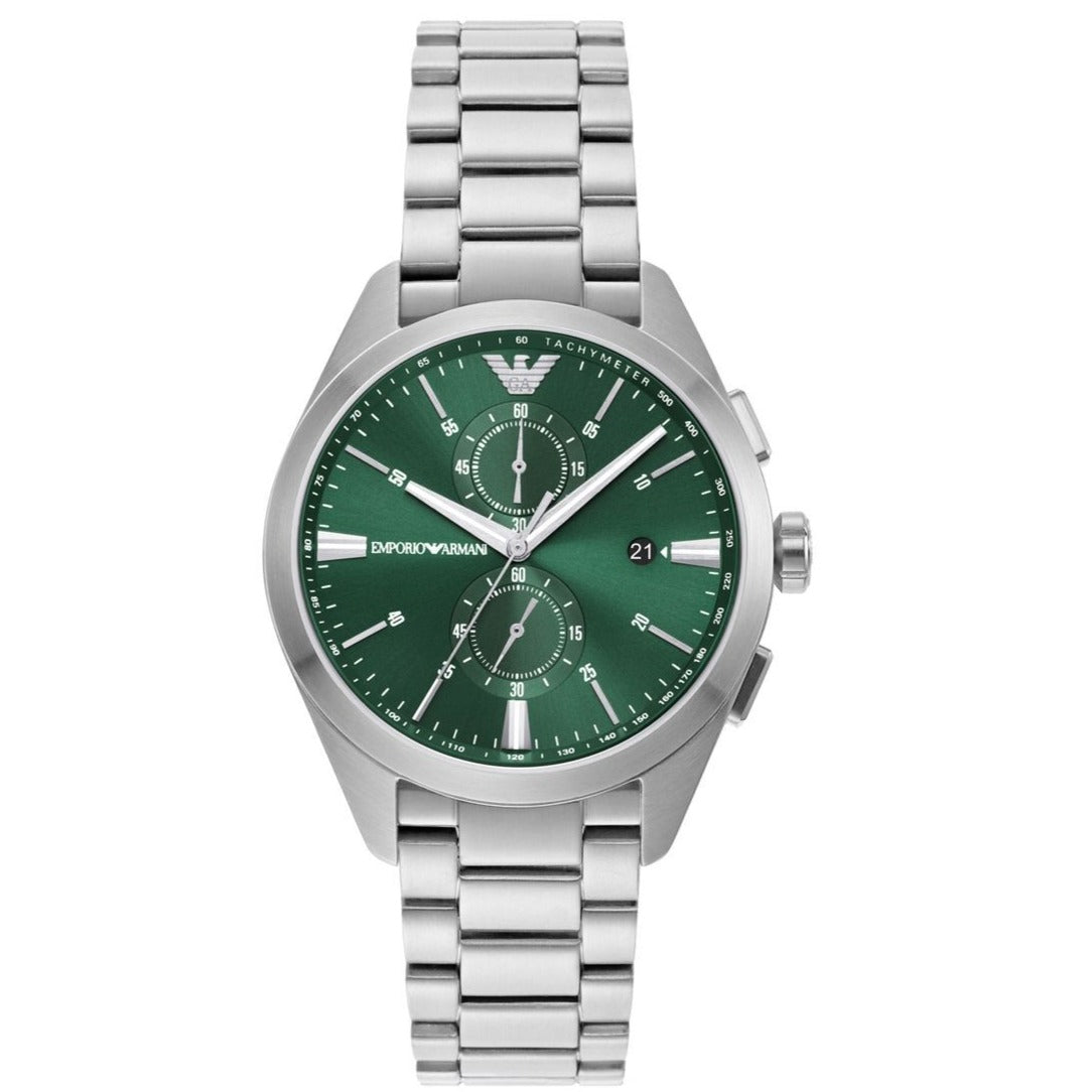  Shop Authentic Emporio Armani Chronograph Green Dial Silver Steel Strap Watch For Men - AR11480 - Luxxuri