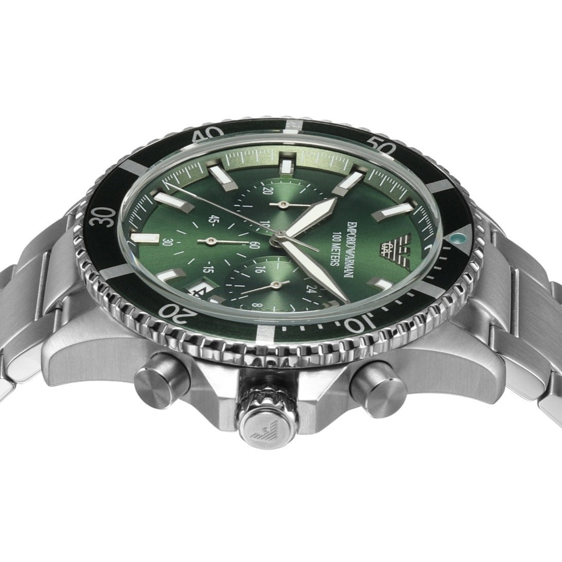  Shop Authentic Emporio Armani Diver Chronograph Green Dial Silver Steel Strap Watch For Men - AR11500 - Luxxuri