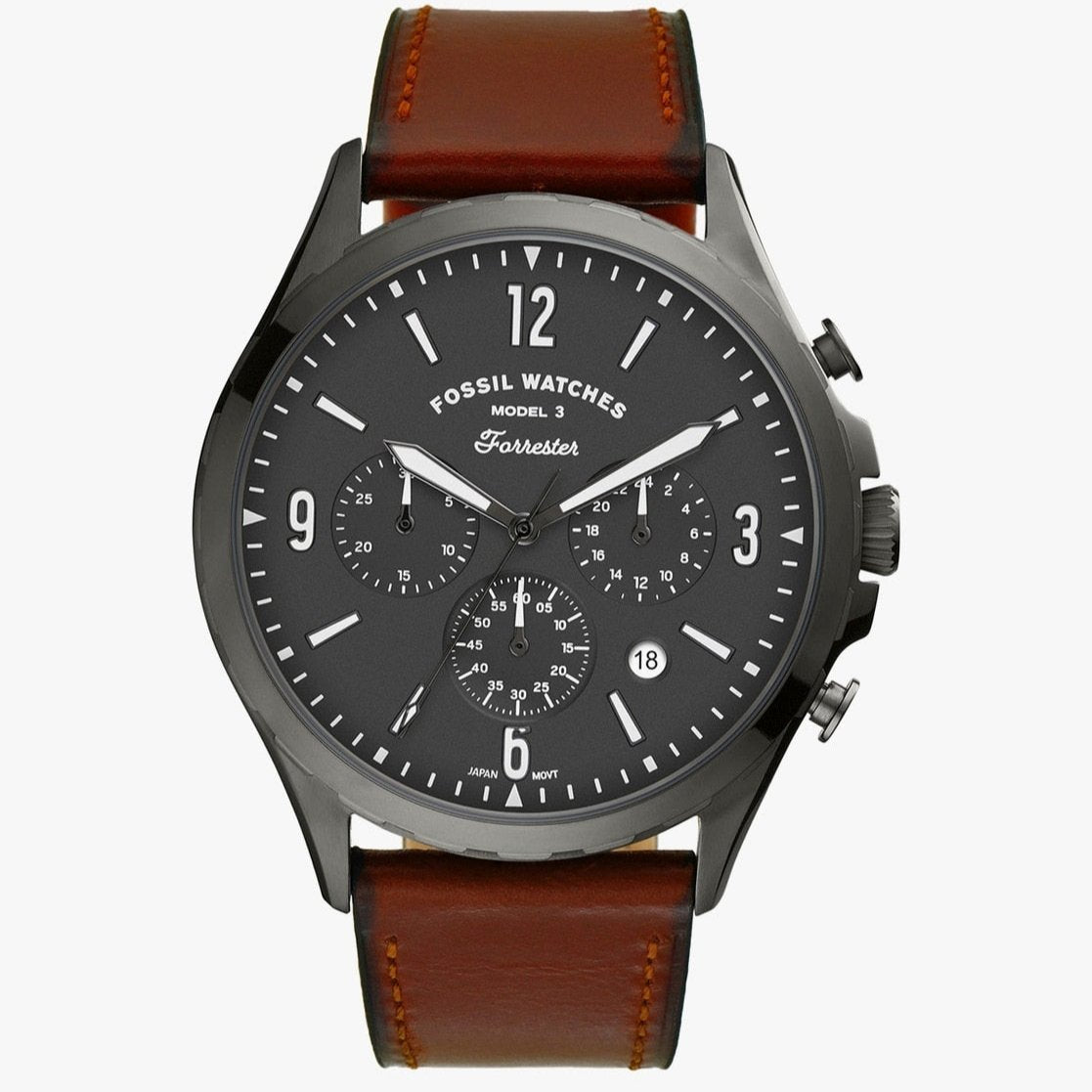 Fossil Forrester Chronograph Grey Dial Brown Leather Strap Watch for Men - FS5815