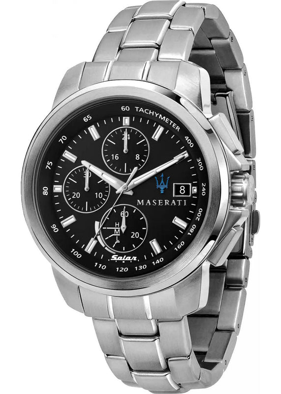  Shop Authentic Maserati Successo Solar Edition Black Dial Silver Steel Strap Watch For Men - R8873645003 - Luxxuri