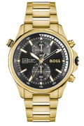  Shop Authentic Hugo Boss Globetrotter Chronograph Black Dial Gold Steel Strap Watch for Men - 1513932 - Luxxuri