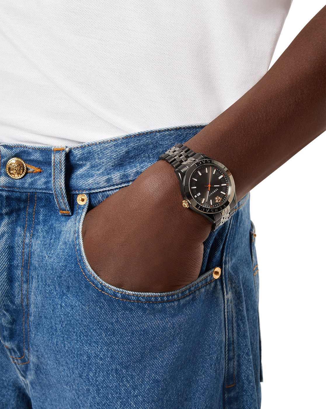  Shop Authentic Versace Hellenyium Analog Black Dial Black Steel Strap Watch For Men - VEVK00320 - Luxxuri