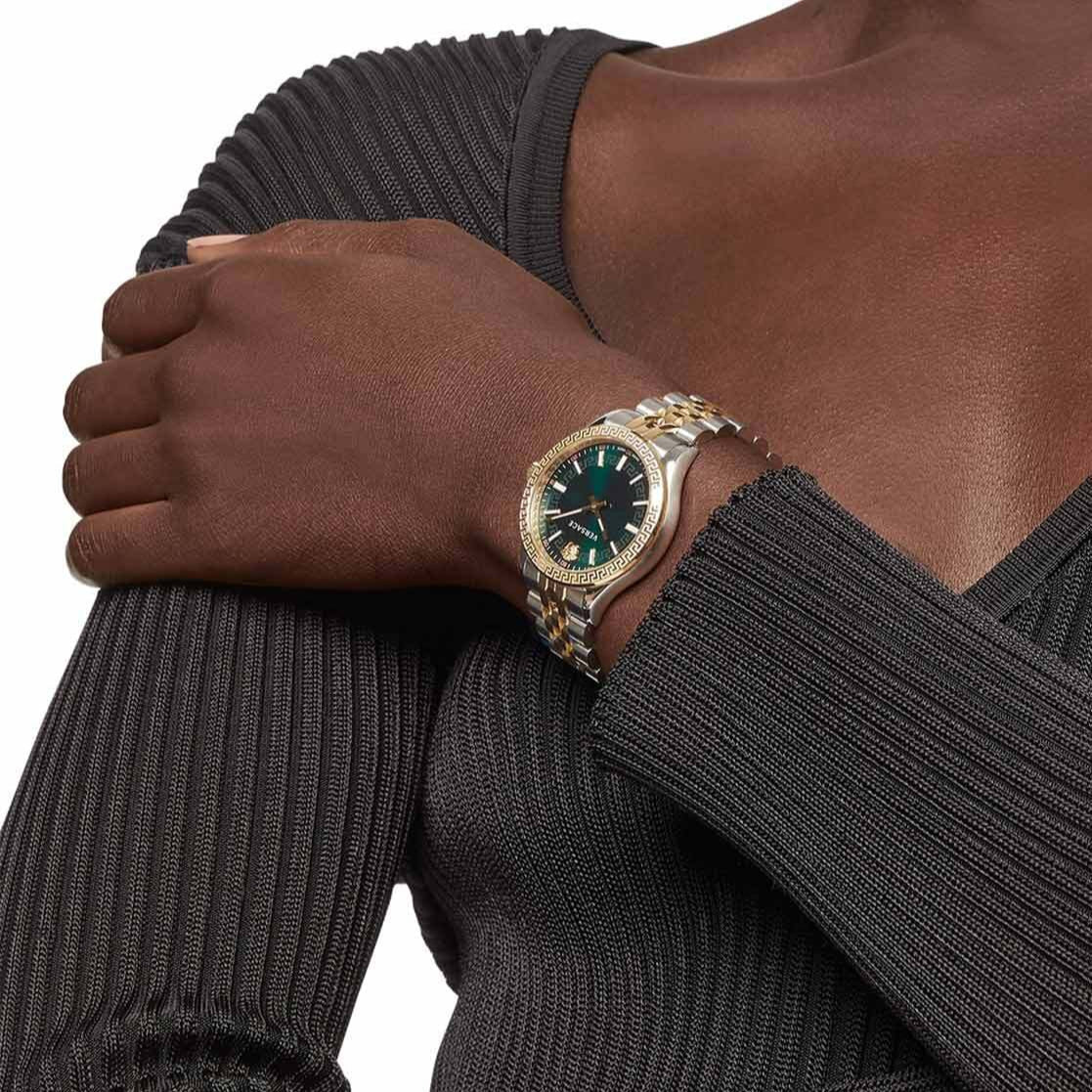  Shop Authentic Versace Hellenium Green Dial Two Tone Steel Strap Watch for Men - VEVK00620 - Luxxuri