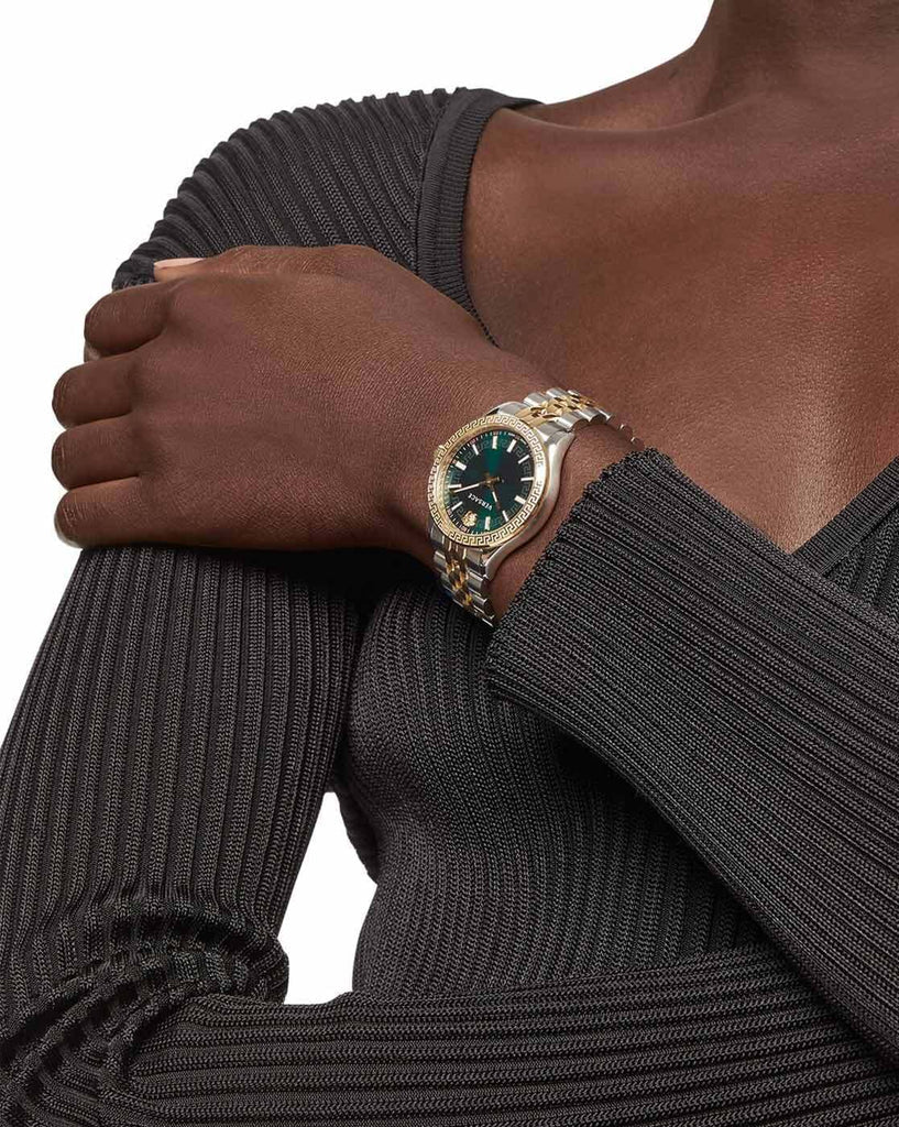  Shop Authentic Versace Hellenyium Quartz Green Dial Two Tone Steel Strap Watch For Men - VEVI00620 - Luxxuri