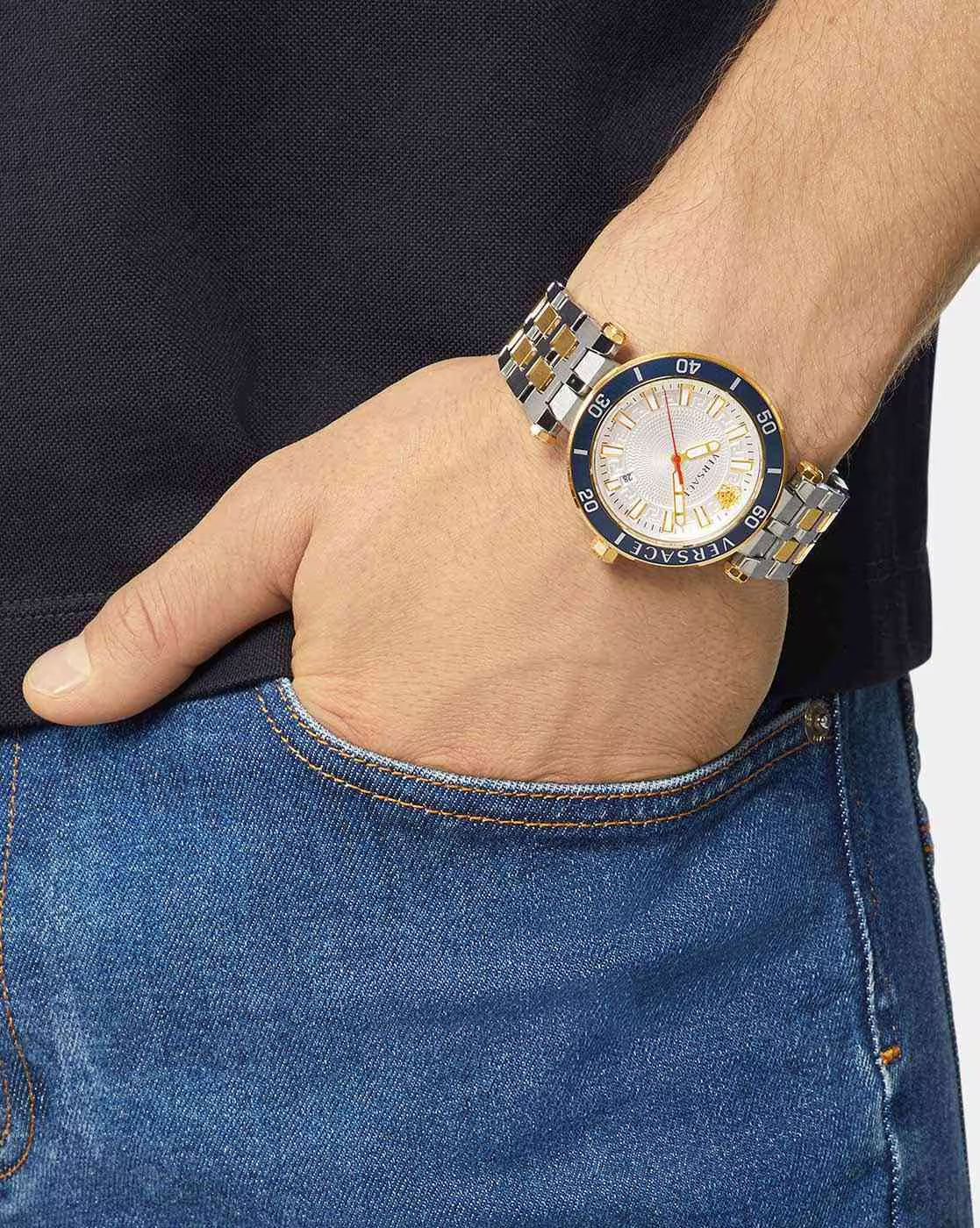  Shop Authentic Versace Greca Sport Quartz White Dial Two Tone Steel Strap Watch For Men - VEZ300521 - Luxxuri