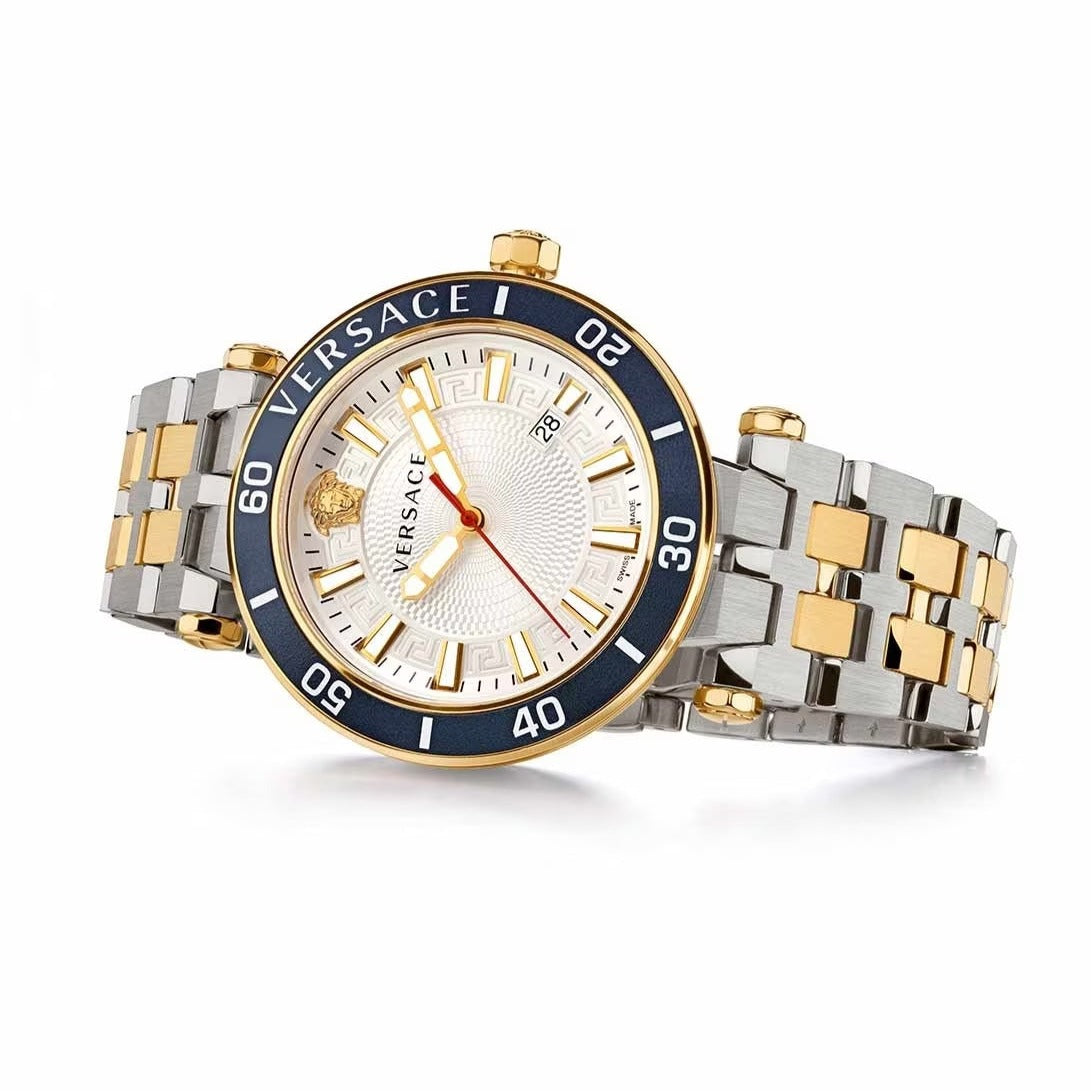  Shop Authentic Versace Greca Sport Quartz White Dial Two Tone Steel Strap Watch For Men - VEZ300521 - Luxxuri
