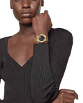 Versace Greca Black Dial Gold Steel Strap Watch for Women - VEVH00820