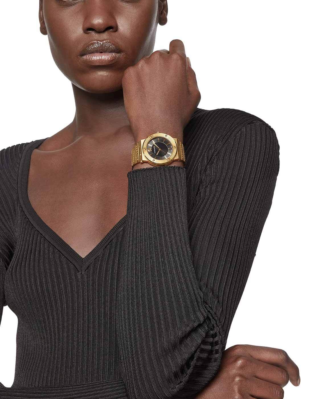  Shop Authentic Versace Greca Black Dial Gold Steel Strap Watch for Women - VEVH00820 - Luxxuri