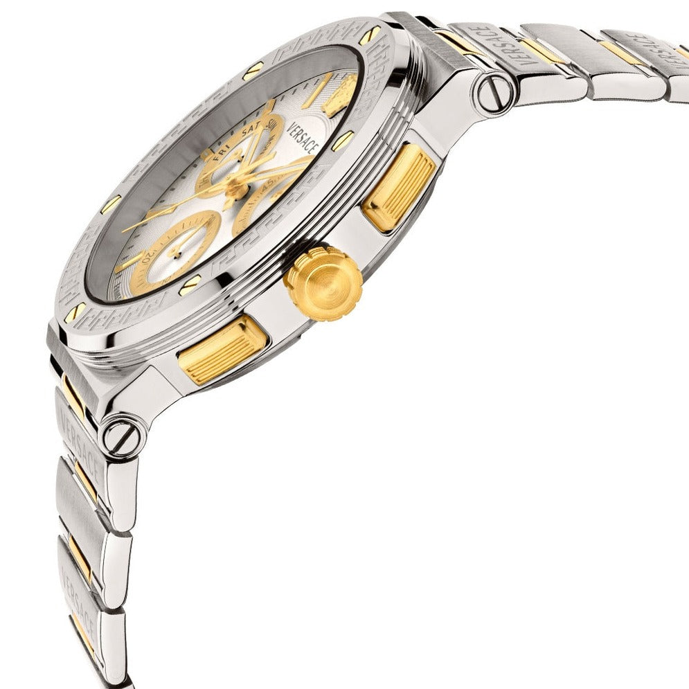  Shop Authentic Versace Greca Chronograph White Dial Two Tone Steel Strap Watch For Men - VEZ900321 - Luxxuri