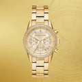  Shop Authentic Michael Kors Ritz Chronograph Gold Dial Gold Steel Strap Watch For Women - MK6597 - Luxxuri