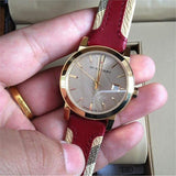  Shop Authentic Burberry Heritage Nova Gold Dial Haymarket Red Leather Strap Watch for Women - BU9111 - Luxxuri