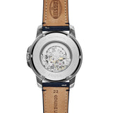  Shop Authentic Fossil Grant Automatic Skeleton Silver Dial Blue Leather Strap Watch for Men - ME3111 - Luxxuri
