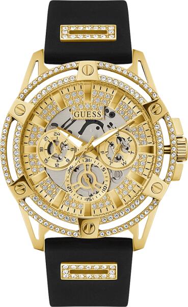  Shop Authentic Guess King Quartz Crystals Gold Dial Black Silicone Strap Watch For Men - GW0537G2 - Luxxuri
