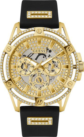  Shop Authentic Guess King Quartz Crystals Gold Dial Black Silicone Strap Watch For Men - GW0537G2 - Luxxuri
