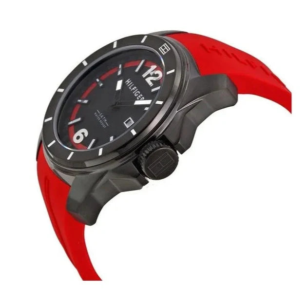  Shop Authentic Tommy Hilfiger Windsurf Black Dial Red Rubber Strap Watch for Men - 1791112 - Luxxuri