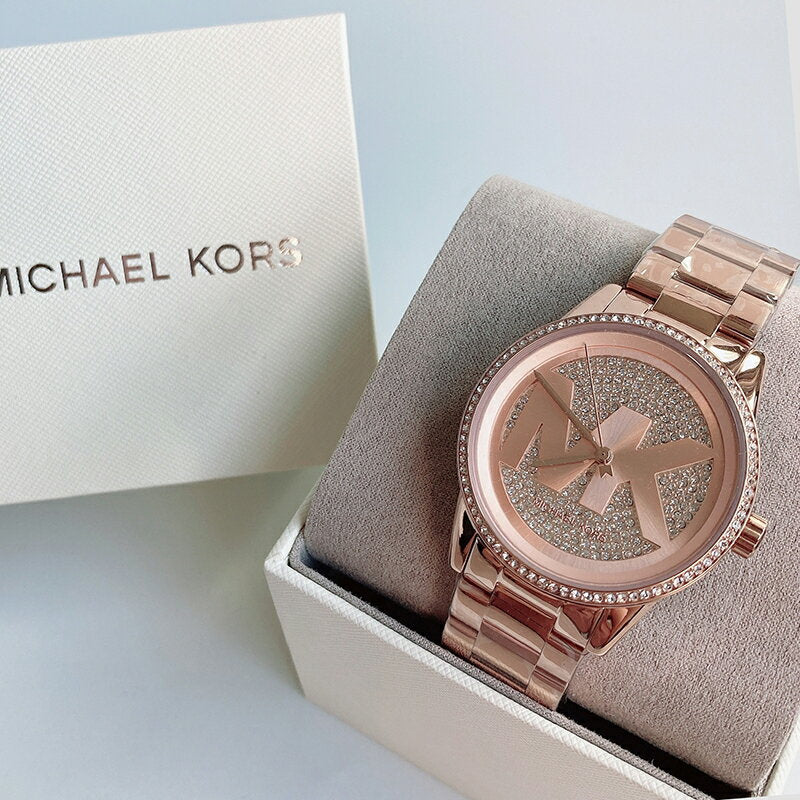  Shop Authentic Michael Kors Ritz Analog Crystals Silver Dial Rose Gold Steel Strap Watch for Women - MK6863 - Luxxuri