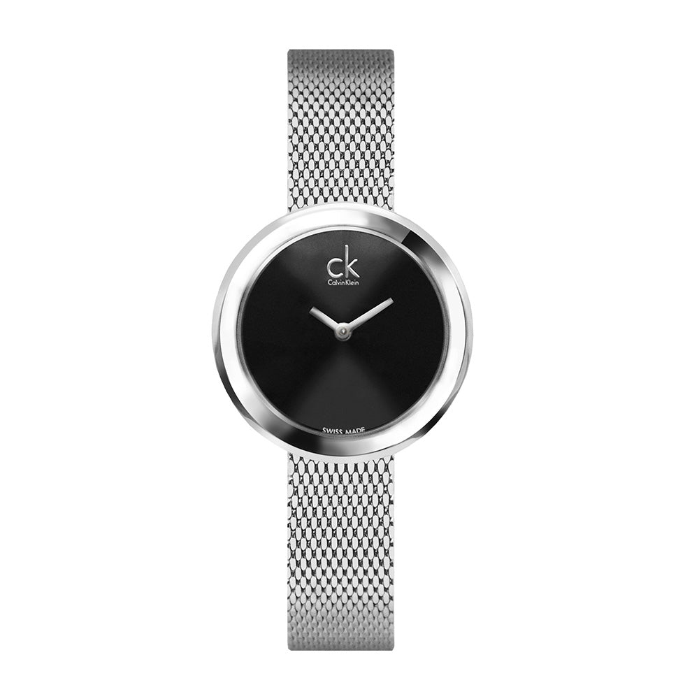  Shop Authentic Calvin Klein Firm Black Dial Silver Mesh Bracelet Watch for Women - K3N23121 - Luxxuri