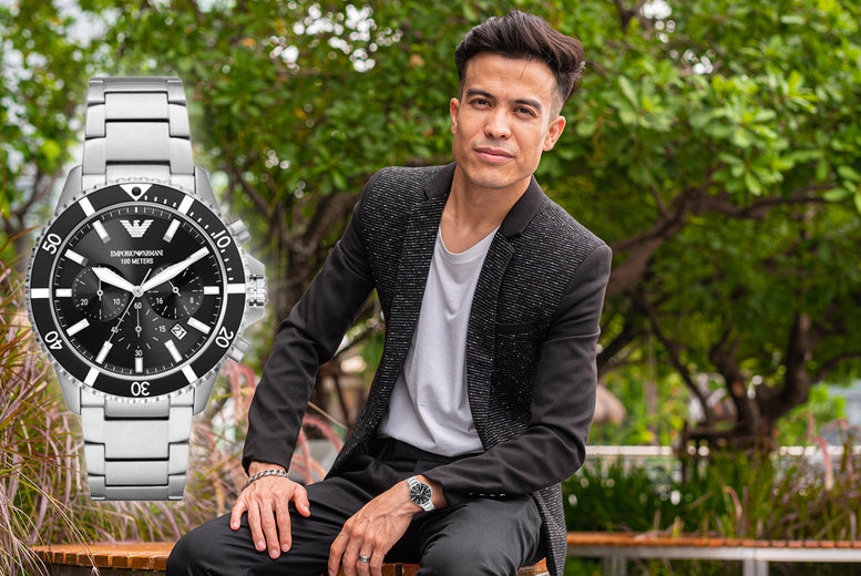  Shop Authentic Emporio Armani Diver Chronograph Quartz Black Dial Silver Steel Strap Watch For Men - AR11360 - Luxxuri