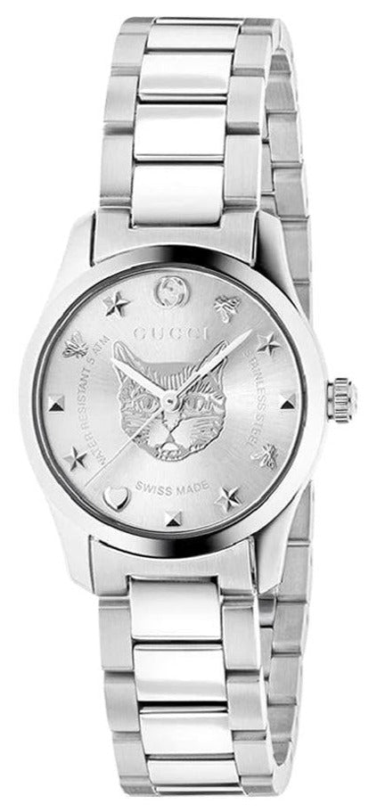  Shop Authentic Gucci G Timeless Quartz Silver Dial Silver Steel Strap Watch For Women - YA126595 - Luxxuri