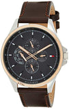  Shop Authentic Tommy Hilfiger Shawn Multifunction Grey Dial Brown Leather Strap Watch for Men - 1791615 - Luxxuri