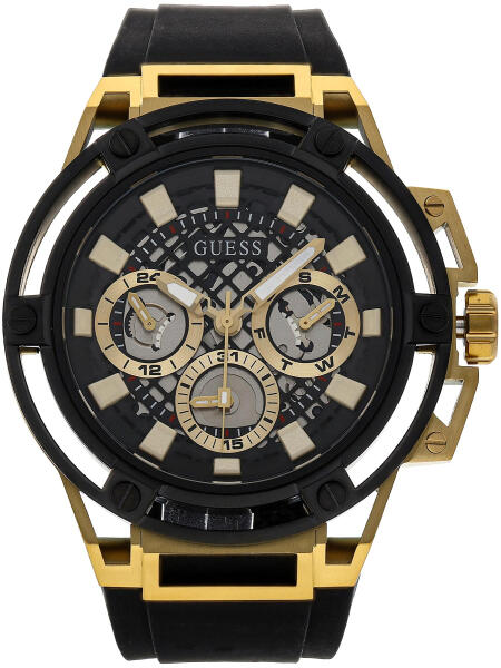  Shop Authentic Guess Matrix Multifunction Gold Dial Black Rubber Strap Watch For Men - GW0423G2 - Luxxuri