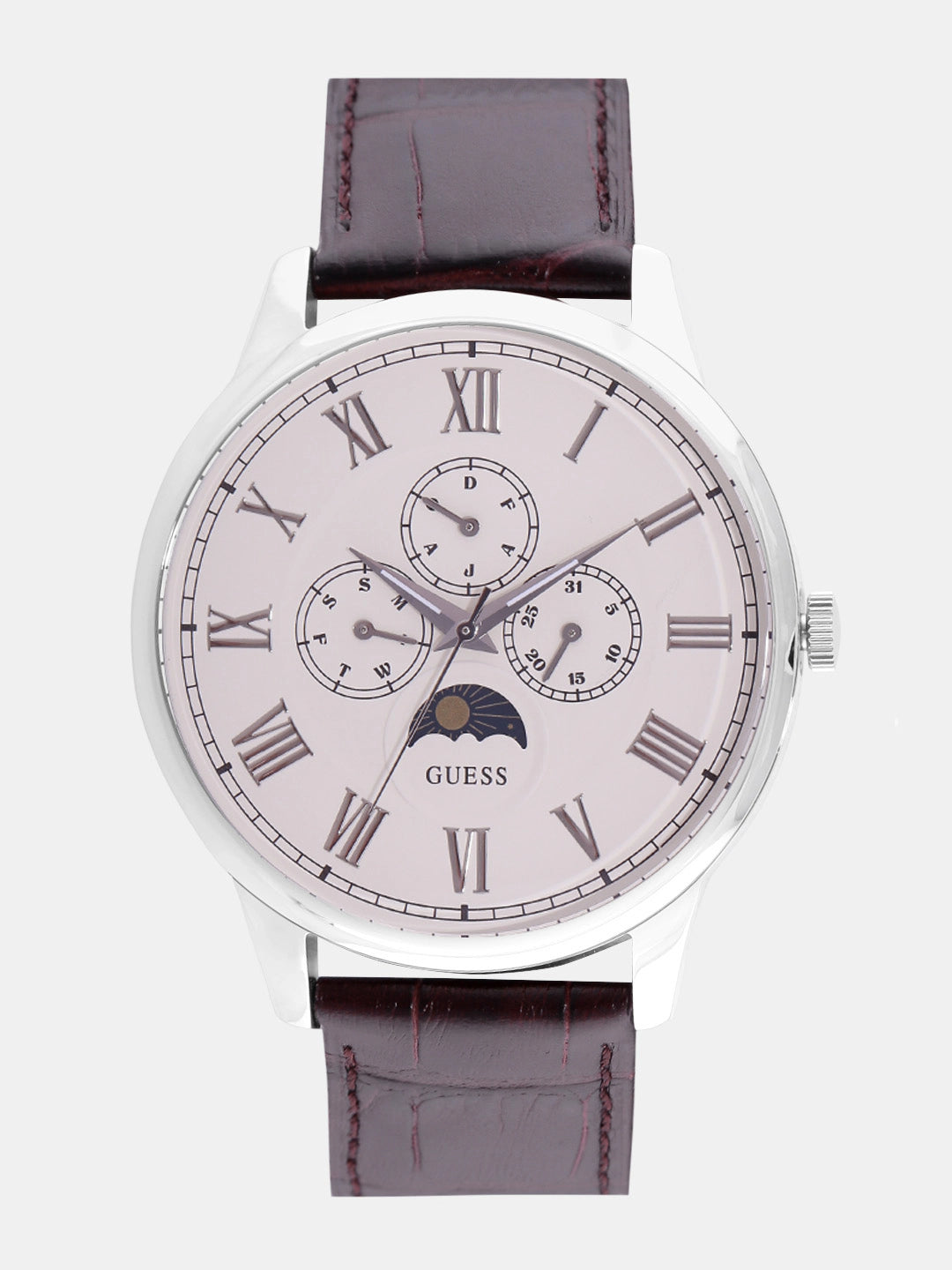 Guess Delancy Quartz White Dial Brown Leather Strap Watch For Men - W0870G1
