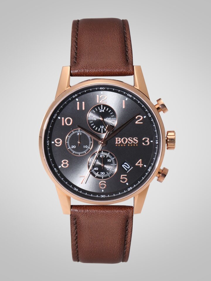  Shop Authentic Hugo Boss Navigator Grey Dial Brown Leather Strap Watch for Men - 1513496 - Luxxuri