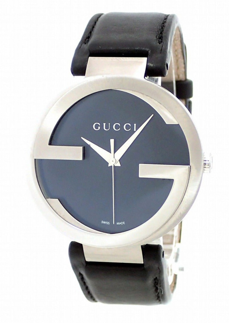  Shop Authentic Gucci Interlocking G Iconic Black Dial Black Leather Strap Watch For Men - YA133205 - Luxxuri
