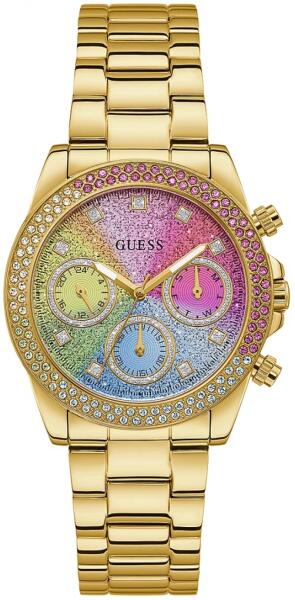  Shop Authentic Guess Confetti Chronograph Rainbow Dial Gold Steel Strap Watch For Women  - GW0483L4 - Luxxuri