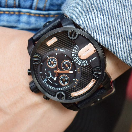  Shop Authentic Diesel Little Daddy Chronograph Black Dial Black Leather Strap Watch For Men - DZ7291 - Luxxuri