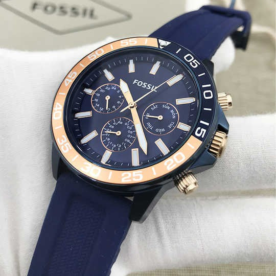  Shop Authentic Fossil Bannon Multifunction Blue Dial Blue Silicone Strap Watch for Men - BQ2498 - Luxxuri