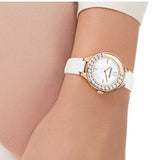  Shop Authentic Swarovski Lovely Crystals Mother of Pearl Dial White Leather Strap Watch for Women - 5242904 - Luxxuri