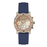  Shop Authentic Guess Confetti Diamonds Gold Dial Blue Rubber Strap Watch For Women - W1098L6 - Luxxuri