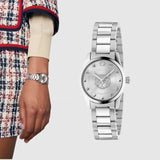  Shop Authentic Gucci G Timeless Quartz Silver Dial Silver Steel Strap Watch For Women - YA126595 - Luxxuri